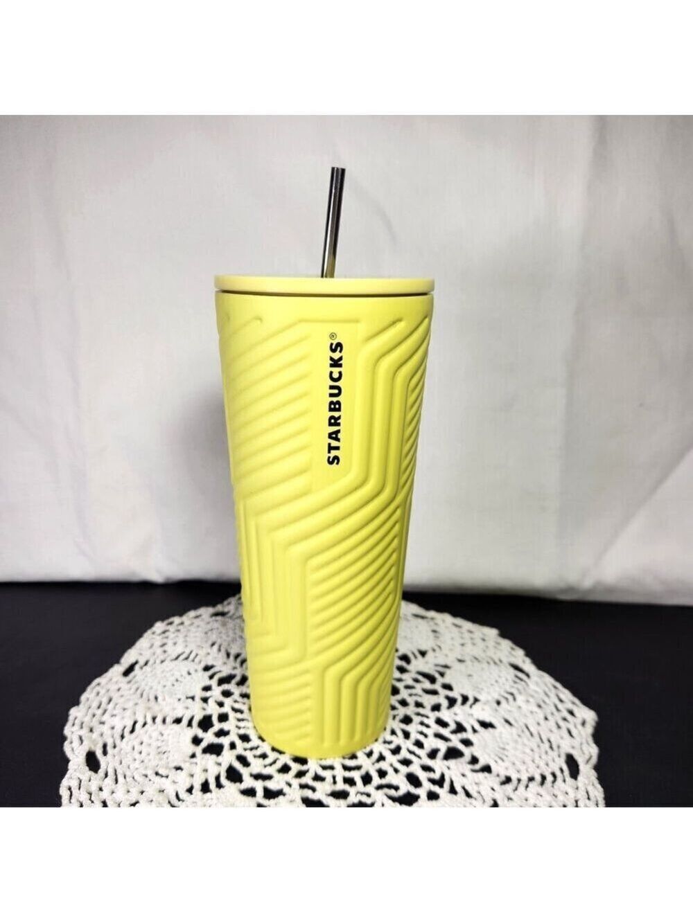 Starbucks 2024 Neon Yellow Tumbler • 24 oz Stainless Steel Geometric Soft Touch